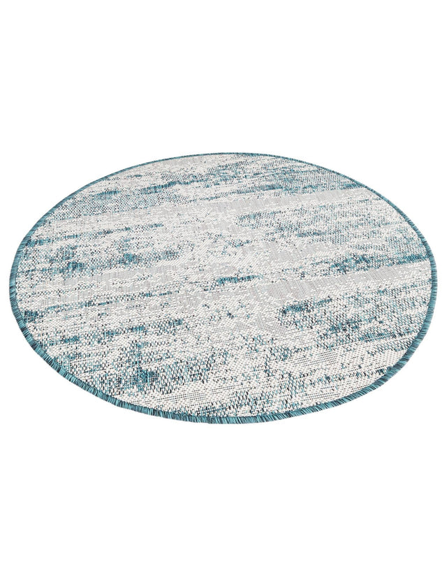 Teal 3' 1 x 3' 1 Outdoor Modern Round Area Rug Weather Resistant for Patio, Deck, Terrace, Balcony, Porch 100% Polypropylene Modern Outside Carpet for Sale at Rug Engine