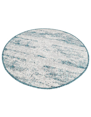 Teal 3' 1 x 3' 1 Outdoor Modern Round Area Rug Weather Resistant for Patio, Deck, Terrace, Balcony, Porch 100% Polypropylene Modern Outside Carpet for Sale at Rug Engine