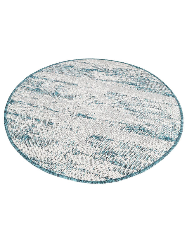 Teal 3' 1 x 3' 1 Outdoor Modern Round Area Rug Weather Resistant for Patio, Deck, Terrace, Balcony, Porch 100% Polypropylene Modern Outside Carpet for Sale at Rug Engine