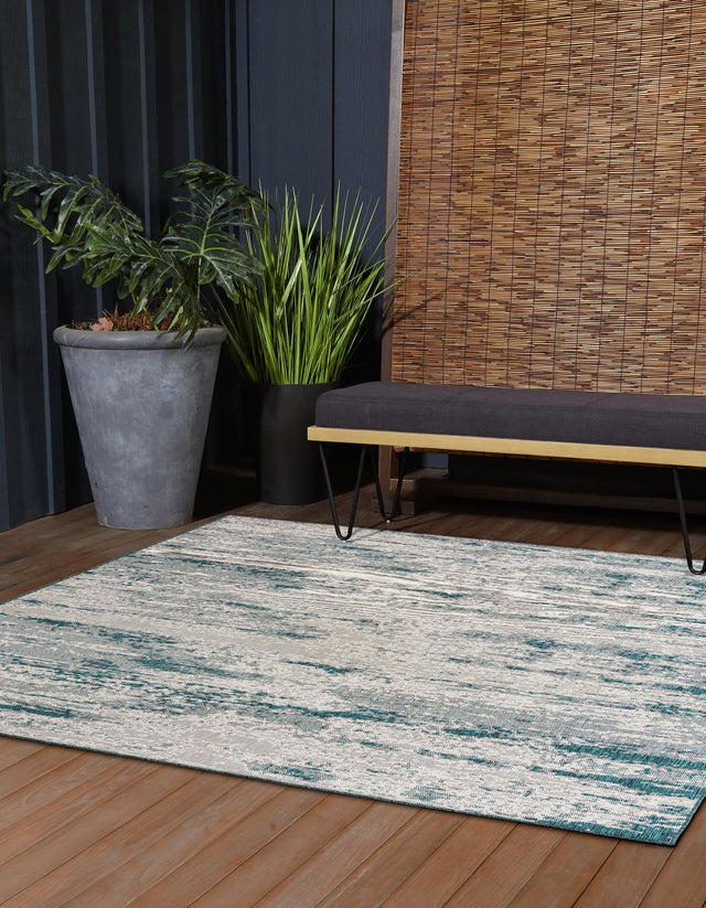 Teal 10' x 10' Outdoor Modern Square Area Rug Weather Resistant for Patio, Deck, Terrace, Balcony, Porch 100% Polypropylene Modern Outside Carpet for Sale at Rug Engine
