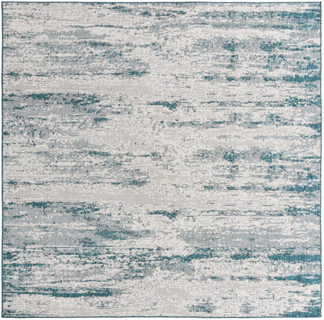 Teal 10' x 10' Outdoor Modern Square Area Rug Weather Resistant for Patio, Deck, Terrace, Balcony, Porch 100% Polypropylene Modern Outside Carpet for Sale at Rug Engine