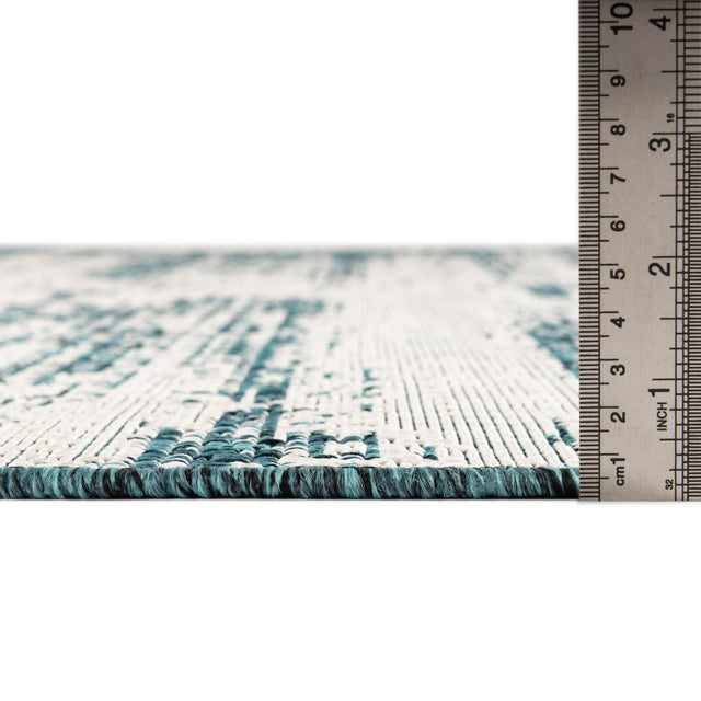 Teal 10' x 10' Outdoor Modern Round Area Rug Weather Resistant for Patio, Deck, Terrace, Balcony, Porch 100% Polypropylene Modern Outside Carpet for Sale at Rug Engine