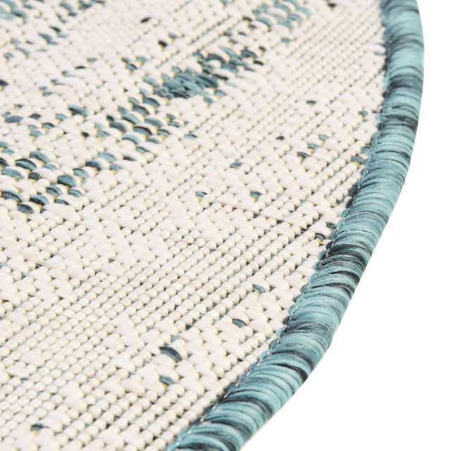 Teal 10' x 10' Outdoor Modern Round Area Rug Weather Resistant for Patio, Deck, Terrace, Balcony, Porch 100% Polypropylene Modern Outside Carpet for Sale at Rug Engine