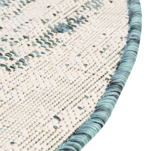 Teal 4' 1 x 4' 1 Outdoor Modern Round Area Rug Weather Resistant for Patio, Deck, Terrace, Balcony, Porch 100% Polypropylene Modern Outside Carpet for Sale at Rug Engine