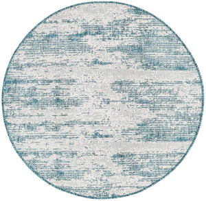 Teal 4' 1 x 4' 1 Outdoor Modern Round Area Rug Weather Resistant for Patio, Deck, Terrace, Balcony, Porch 100% Polypropylene Modern Outside Carpet for Sale at Rug Engine