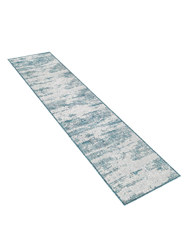 Teal 2' x 8' Outdoor Modern Runner Area Rug Weather Resistant for Patio, Deck, Terrace, Balcony, Porch 100% Polypropylene Modern Outside Carpet for Sale at Rug Engine