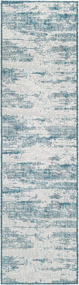 Teal 2' x 8' Outdoor Modern Runner Area Rug Weather Resistant for Patio, Deck, Terrace, Balcony, Porch 100% Polypropylene Modern Outside Carpet for Sale at Rug Engine