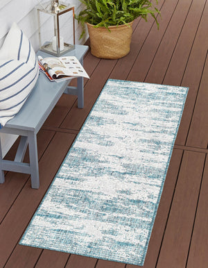 Teal 2' x 8' Outdoor Modern Runner Area Rug Weather Resistant for Patio, Deck, Terrace, Balcony, Porch 100% Polypropylene Modern Outside Carpet for Sale at Rug Engine