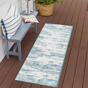 Teal 2' x 6' 1 Outdoor Modern Runner Area Rug Weather Resistant for Patio, Deck, Terrace, Balcony, Porch 100% Polypropylene Modern Outside Carpet for Sale at Rug Engine