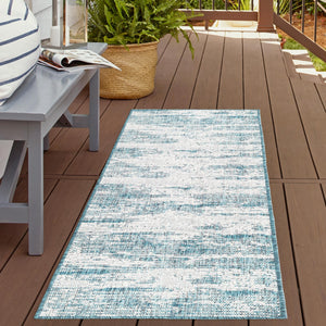 Teal 2' x 6' 1 Outdoor Modern Runner Area Rug Weather Resistant for Patio, Deck, Terrace, Balcony, Porch 100% Polypropylene Modern Outside Carpet for Sale at Rug Engine