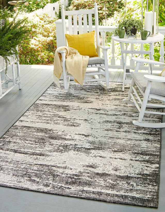Charcoal 9' x 12' Outdoor Modern Rectangle Area Rug Weather Resistant for Patio, Deck, Terrace, Balcony, Porch 100% Polypropylene Modern Outside Carpet for Sale at Rug Engine