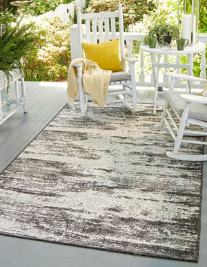 Charcoal 4' 1 x 6' 1 Outdoor Modern Rectangle Area Rug Weather Resistant for Patio, Deck, Terrace, Balcony, Porch 100% Polypropylene Modern Outside Carpet for Sale at Rug Engine