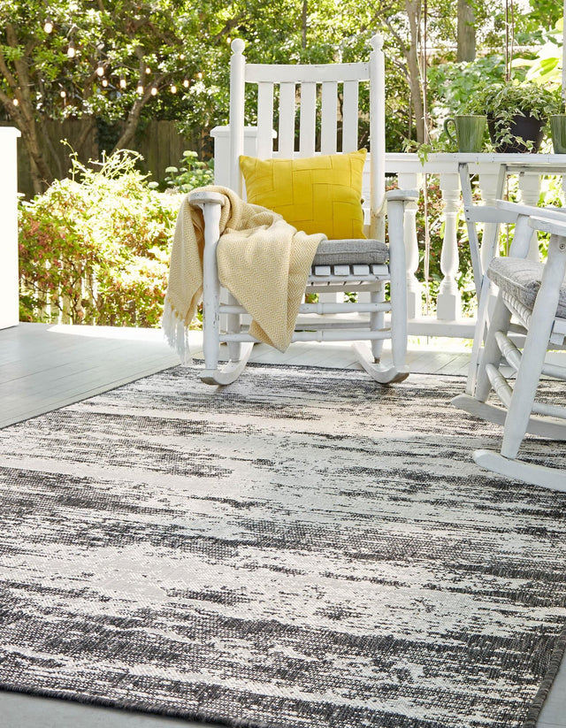 Charcoal 4' 1 x 6' 1 Outdoor Modern Rectangle Area Rug Weather Resistant for Patio, Deck, Terrace, Balcony, Porch 100% Polypropylene Modern Outside Carpet for Sale at Rug Engine
