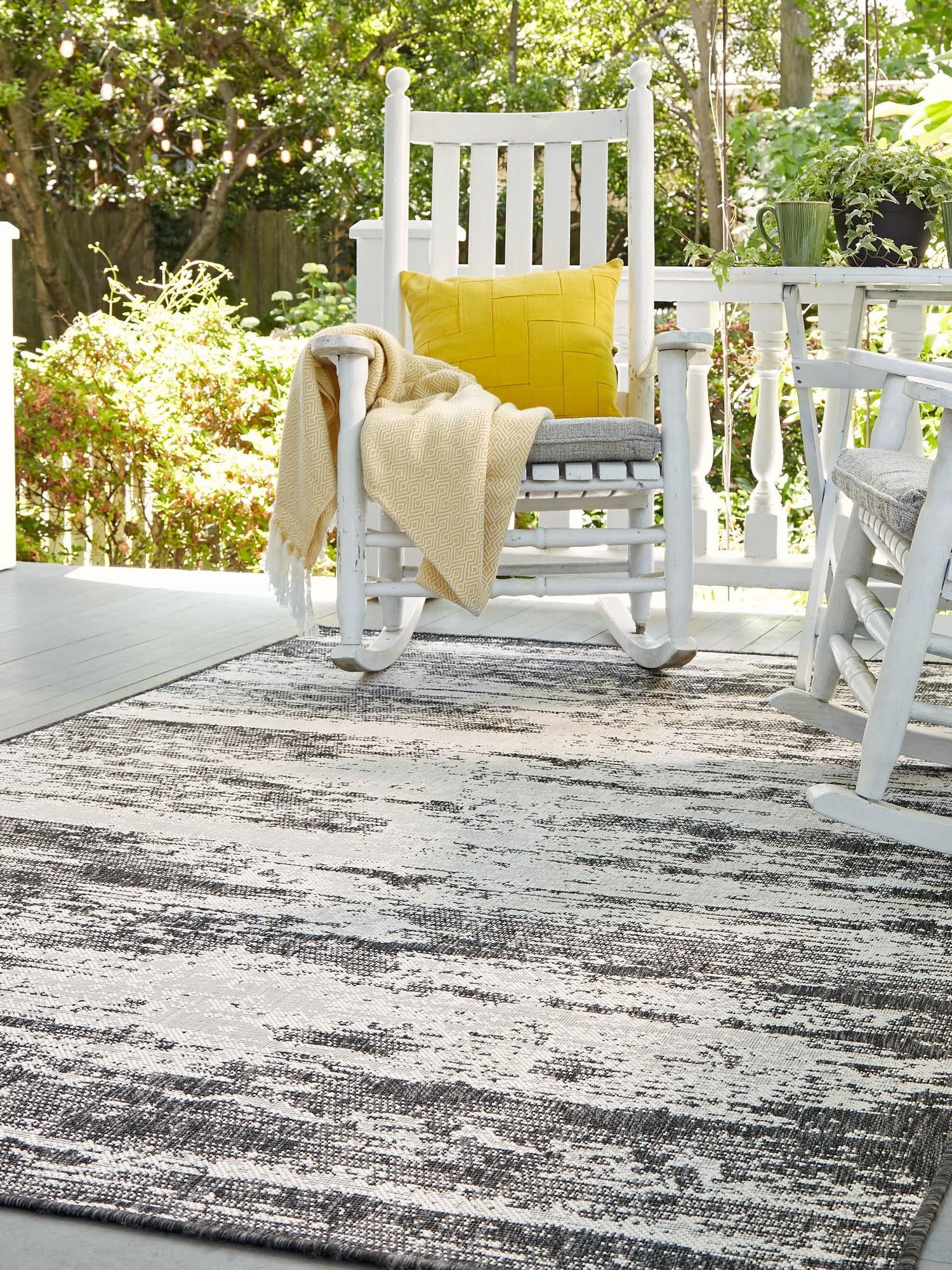 Charcoal 2' x 3' 1 Outdoor Modern Rectangle Area Rug Weather Resistant for Patio, Deck, Terrace, Balcony, Porch 100% Polypropylene Modern Outside Carpet for Sale at Rug Engine