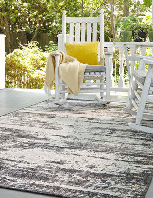 Charcoal 10' x 14' 1 Outdoor Modern Rectangle Area Rug Weather Resistant for Patio, Deck, Terrace, Balcony, Porch 100% Polypropylene Modern Outside Carpet for Sale at Rug Engine