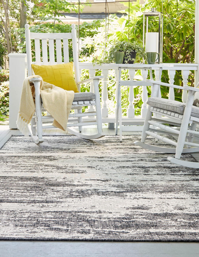 Charcoal 5' 3 x 8' Outdoor Modern Rectangle Area Rug Weather Resistant for Patio, Deck, Terrace, Balcony, Porch 100% Polypropylene Modern Outside Carpet for Sale at Rug Engine
