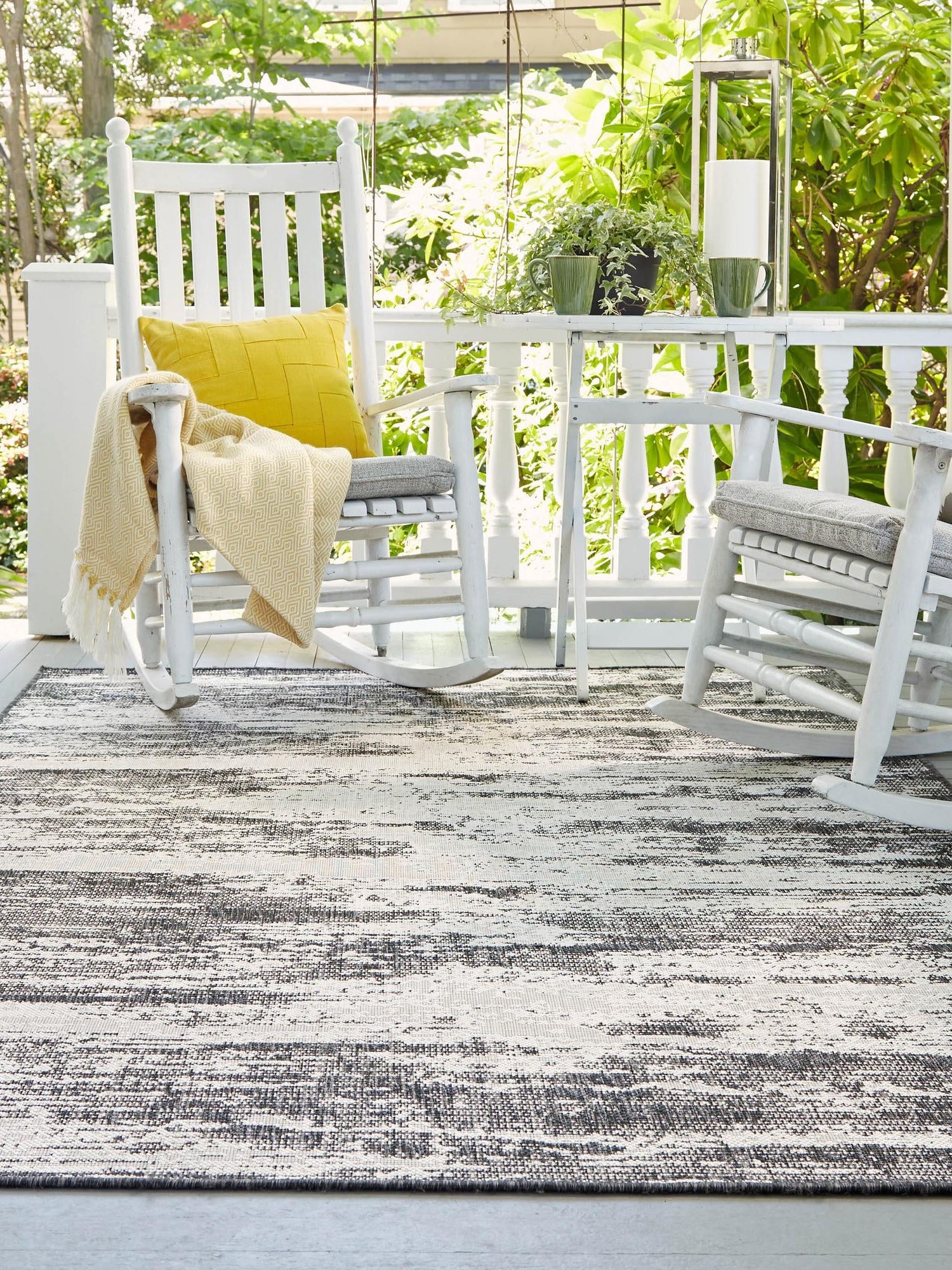 Charcoal 9' x 12' Outdoor Modern Rectangle Area Rug Weather Resistant for Patio, Deck, Terrace, Balcony, Porch 100% Polypropylene Modern Outside Carpet for Sale at Rug Engine