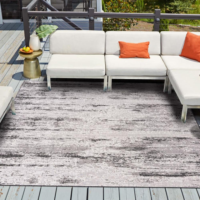 Charcoal 10' x 10' Outdoor Modern Square Area Rug Weather Resistant for Patio, Deck, Terrace, Balcony, Porch 100% Polypropylene Modern Outside Carpet for Sale at Rug Engine