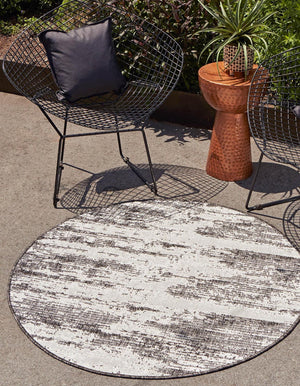 Charcoal 3' 1 x 3' 1 Outdoor Modern Round Area Rug Weather Resistant for Patio, Deck, Terrace, Balcony, Porch 100% Polypropylene Modern Outside Carpet for Sale at Rug Engine