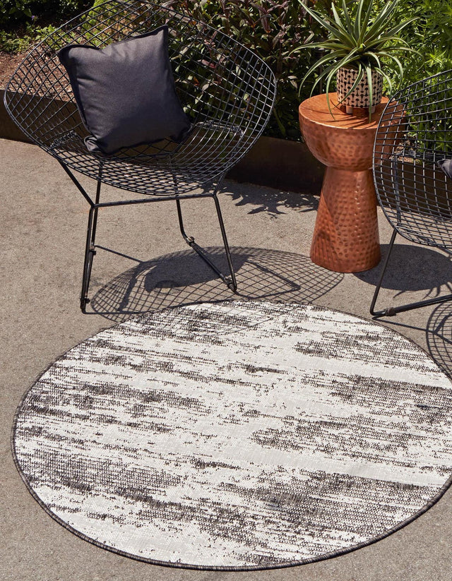 Charcoal 4' 1 x 4' 1 Outdoor Modern Round Area Rug Weather Resistant for Patio, Deck, Terrace, Balcony, Porch 100% Polypropylene Modern Outside Carpet for Sale at Rug Engine