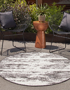 Charcoal 3' 1 x 3' 1 Outdoor Modern Round Area Rug Weather Resistant for Patio, Deck, Terrace, Balcony, Porch 100% Polypropylene Modern Outside Carpet for Sale at Rug Engine