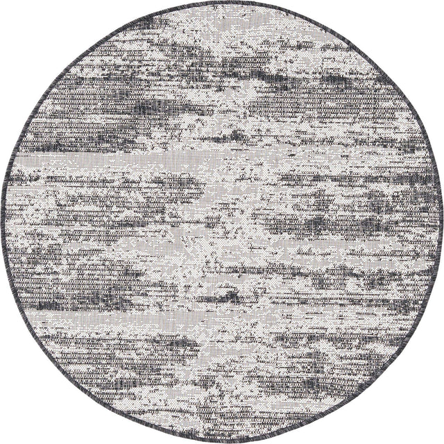 Charcoal 4' 1 x 4' 1 Outdoor Modern Round Area Rug Weather Resistant for Patio, Deck, Terrace, Balcony, Porch 100% Polypropylene Modern Outside Carpet for Sale at Rug Engine