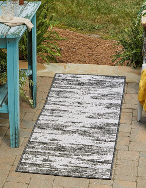 Charcoal 2' x 6' 1 Outdoor Modern Runner Area Rug Weather Resistant for Patio, Deck, Terrace, Balcony, Porch 100% Polypropylene Modern Outside Carpet for Sale at Rug Engine