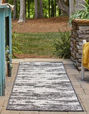 Charcoal 2' x 8' Outdoor Modern Runner Area Rug Weather Resistant for Patio, Deck, Terrace, Balcony, Porch 100% Polypropylene Modern Outside Carpet for Sale at Rug Engine
