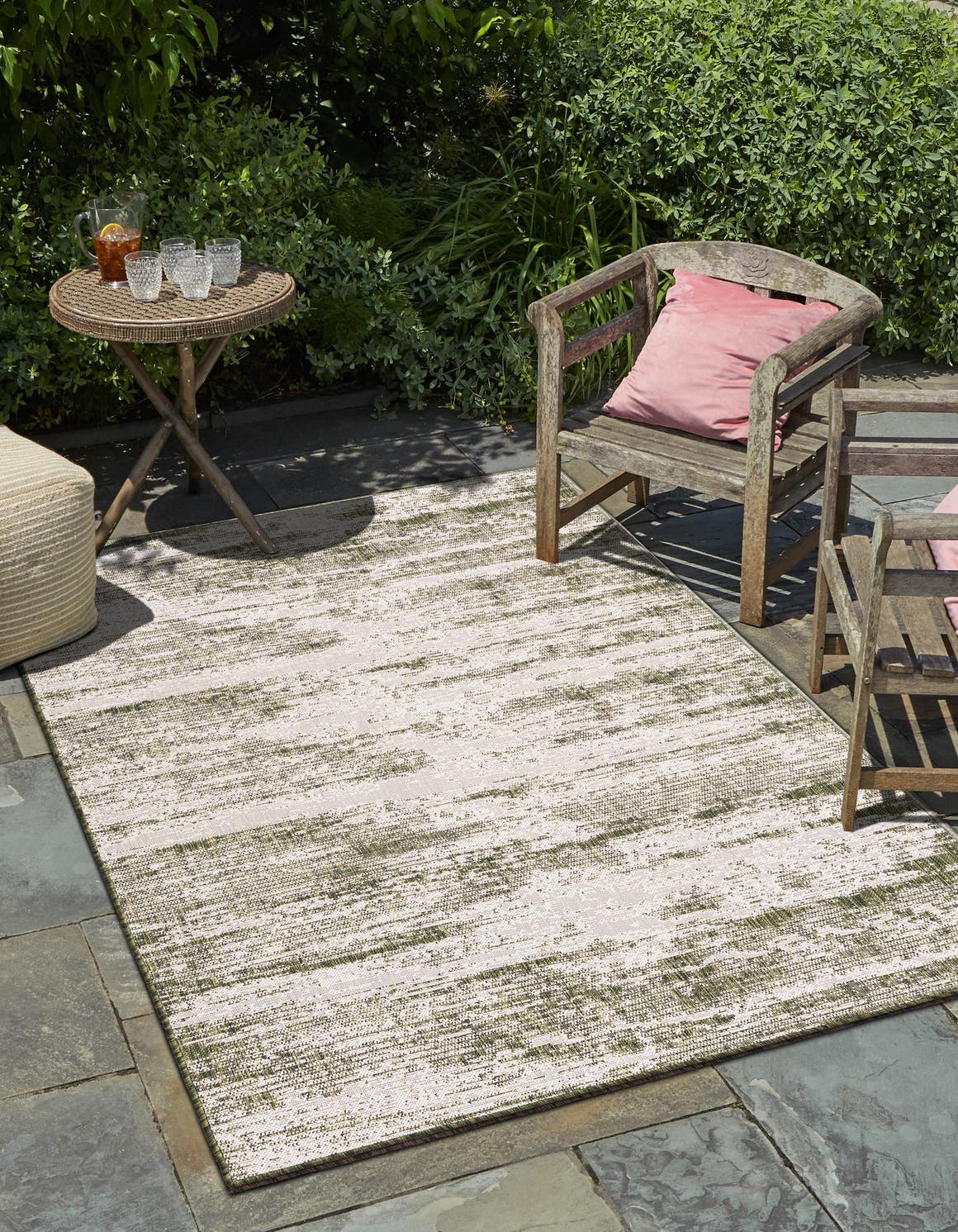 Green 3' 1 x 5' 3 Outdoor Modern Rectangle Area Rug Weather Resistant for Patio, Deck, Terrace, Balcony, Porch 100% Polypropylene Modern Outside Carpet for Sale at Rug Engine