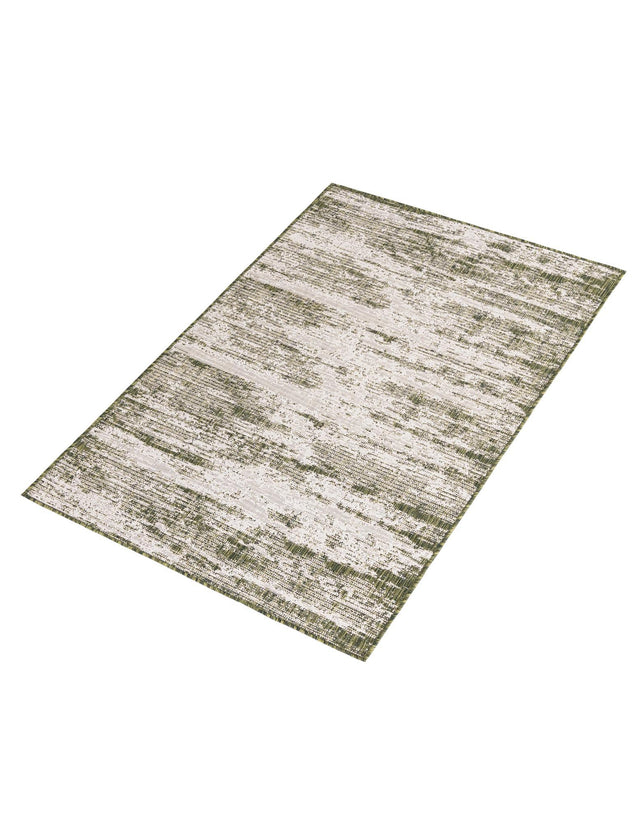 Green 4' 1 x 6' 1 Outdoor Modern Rectangle Area Rug Weather Resistant for Patio, Deck, Terrace, Balcony, Porch 100% Polypropylene Modern Outside Carpet for Sale at Rug Engine