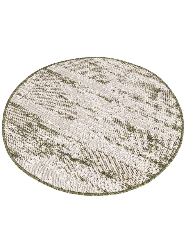 Green 3' 1 x 3' 1 Outdoor Modern Round Area Rug Weather Resistant for Patio, Deck, Terrace, Balcony, Porch 100% Polypropylene Modern Outside Carpet for Sale at Rug Engine