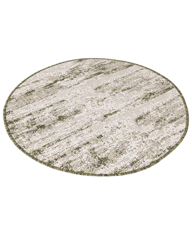 Green 3' 1 x 3' 1 Outdoor Modern Round Area Rug Weather Resistant for Patio, Deck, Terrace, Balcony, Porch 100% Polypropylene Modern Outside Carpet for Sale at Rug Engine