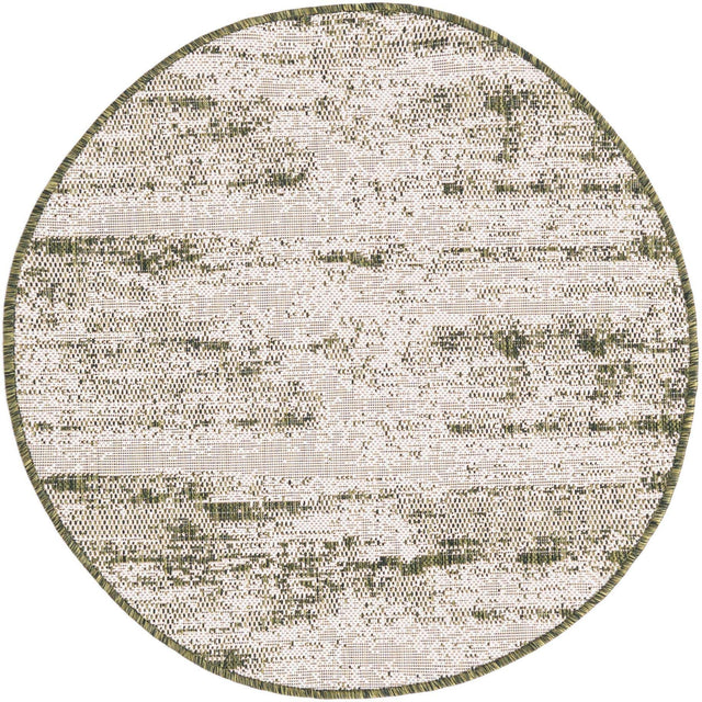Green 3' 1 x 3' 1 Outdoor Modern Round Area Rug Weather Resistant for Patio, Deck, Terrace, Balcony, Porch 100% Polypropylene Modern Outside Carpet for Sale at Rug Engine