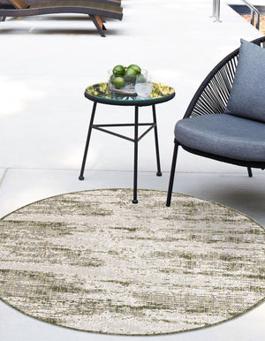 Green 3' 1 x 3' 1 Outdoor Modern Round Area Rug Weather Resistant for Patio, Deck, Terrace, Balcony, Porch 100% Polypropylene Modern Outside Carpet for Sale at Rug Engine