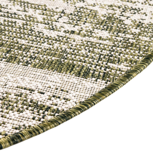 Green 3' 1 x 3' 1 Outdoor Modern Round Area Rug Weather Resistant for Patio, Deck, Terrace, Balcony, Porch 100% Polypropylene Modern Outside Carpet for Sale at Rug Engine