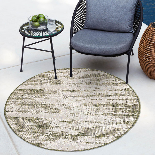 Green 10' x 10' Outdoor Modern Round Area Rug Weather Resistant for Patio, Deck, Terrace, Balcony, Porch 100% Polypropylene Modern Outside Carpet for Sale at Rug Engine
