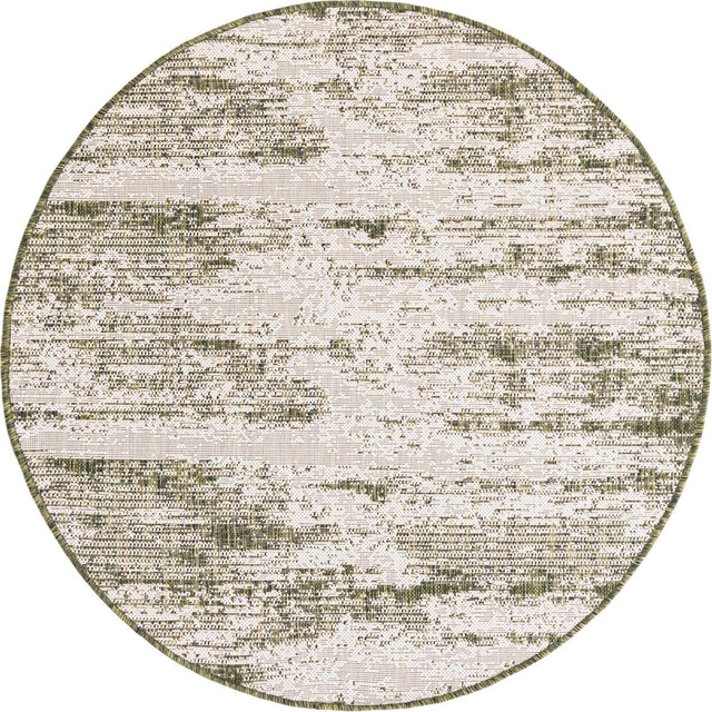 Green 4' 1 x 4' 1 Outdoor Modern Round Area Rug Weather Resistant for Patio, Deck, Terrace, Balcony, Porch 100% Polypropylene Modern Outside Carpet for Sale at Rug Engine