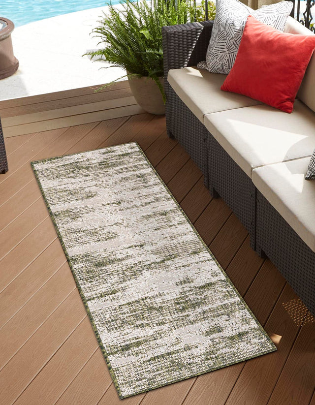 Green 2' x 8' Outdoor Modern Runner Area Rug Weather Resistant for Patio, Deck, Terrace, Balcony, Porch 100% Polypropylene Modern Outside Carpet for Sale at Rug Engine