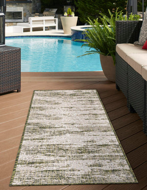 Green 2' x 8' Outdoor Modern Runner Area Rug Weather Resistant for Patio, Deck, Terrace, Balcony, Porch 100% Polypropylene Modern Outside Carpet for Sale at Rug Engine