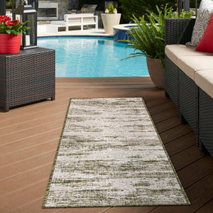 Green 2' x 6' 1 Outdoor Modern Runner Area Rug Weather Resistant for Patio, Deck, Terrace, Balcony, Porch 100% Polypropylene Modern Outside Carpet for Sale at Rug Engine