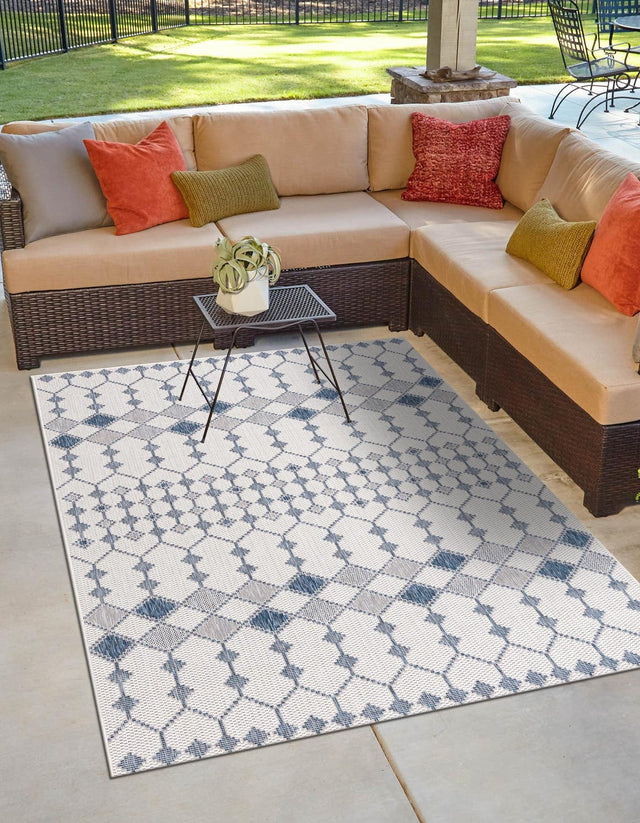 Ivory 5' 3 x 8' Outdoor Trellis Rectangle Area Rug Weather Resistant for Patio, Deck, Terrace, Balcony, Porch Geometric Design Water Safe Outside Carpet for Sale at Rug Engine
