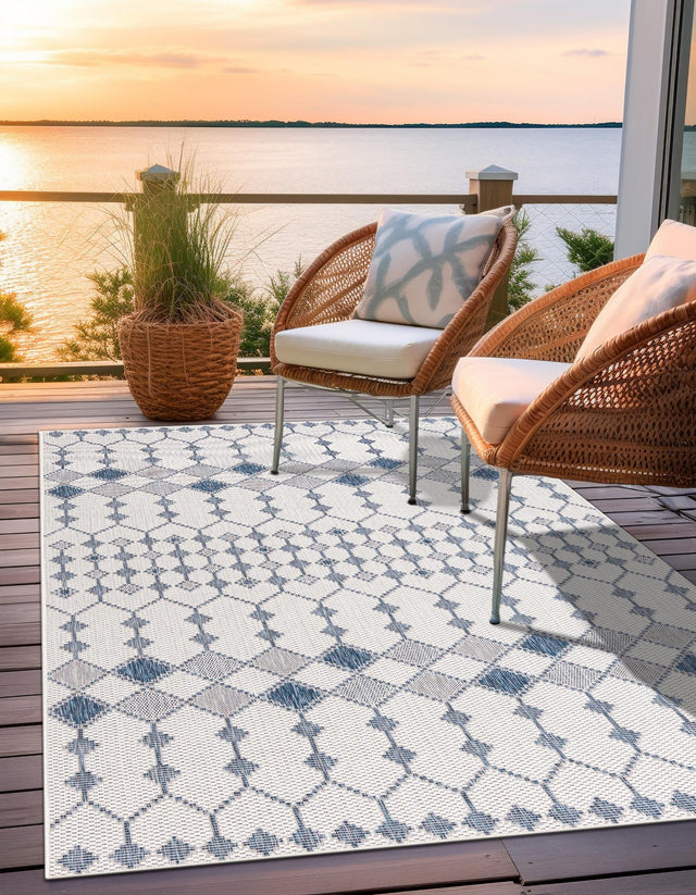 Ivory 3' 1 x 5' 3 Outdoor Trellis Rectangle Area Rug Weather Resistant for Patio, Deck, Terrace, Balcony, Porch Geometric Design Water Safe Outside Carpet for Sale at Rug Engine