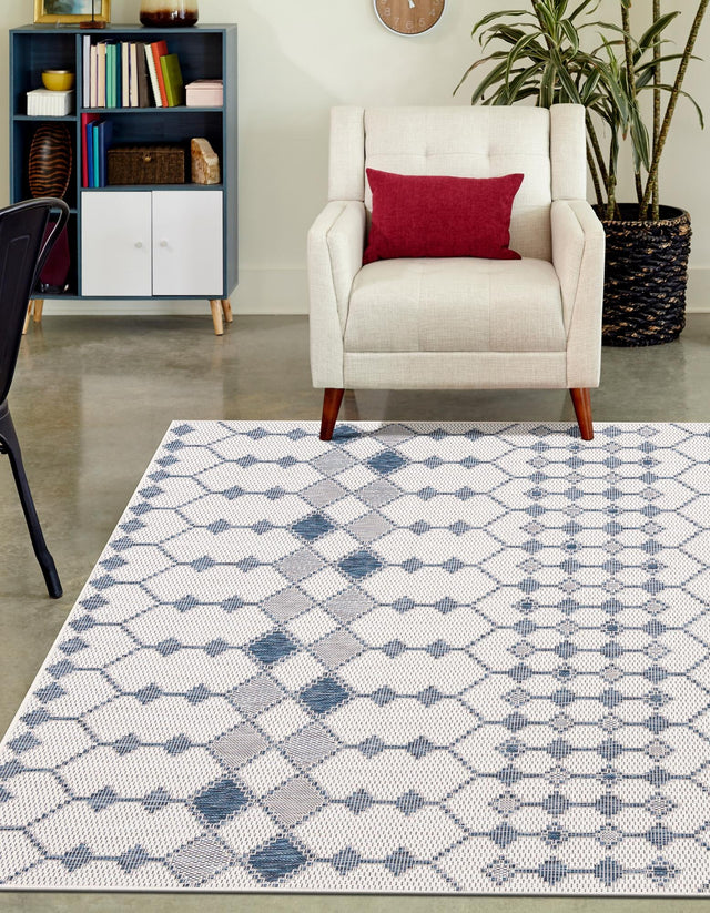 Ivory 3' 1 x 5' 3 Outdoor Trellis Rectangle Area Rug Weather Resistant for Patio, Deck, Terrace, Balcony, Porch Geometric Design Water Safe Outside Carpet for Sale at Rug Engine