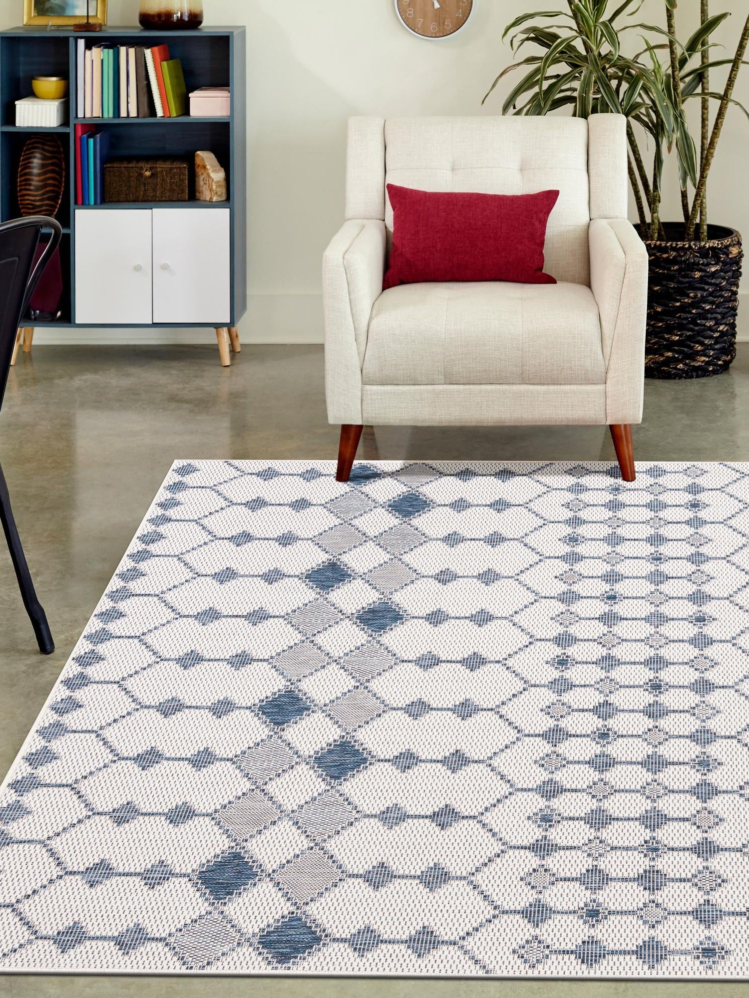 Ivory 4' 1 x 6' 1 Outdoor Trellis Rectangle Area Rug Weather Resistant for Patio, Deck, Terrace, Balcony, Porch Geometric Design Water Safe Outside Carpet for Sale at Rug Engine