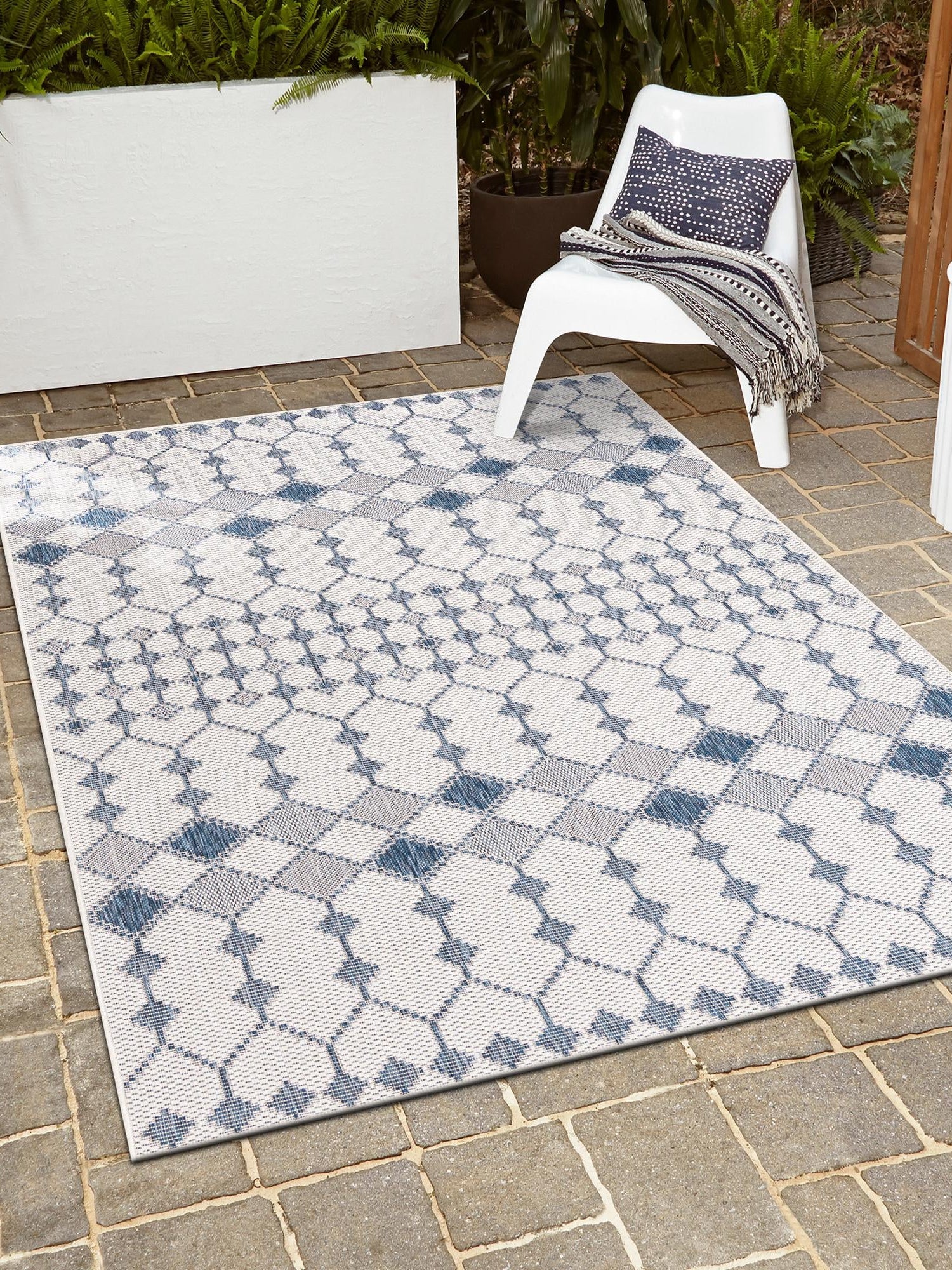Ivory 4' 1 x 6' 1 Outdoor Trellis Rectangle Area Rug Weather Resistant for Patio, Deck, Terrace, Balcony, Porch Geometric Design Water Safe Outside Carpet for Sale at Rug Engine