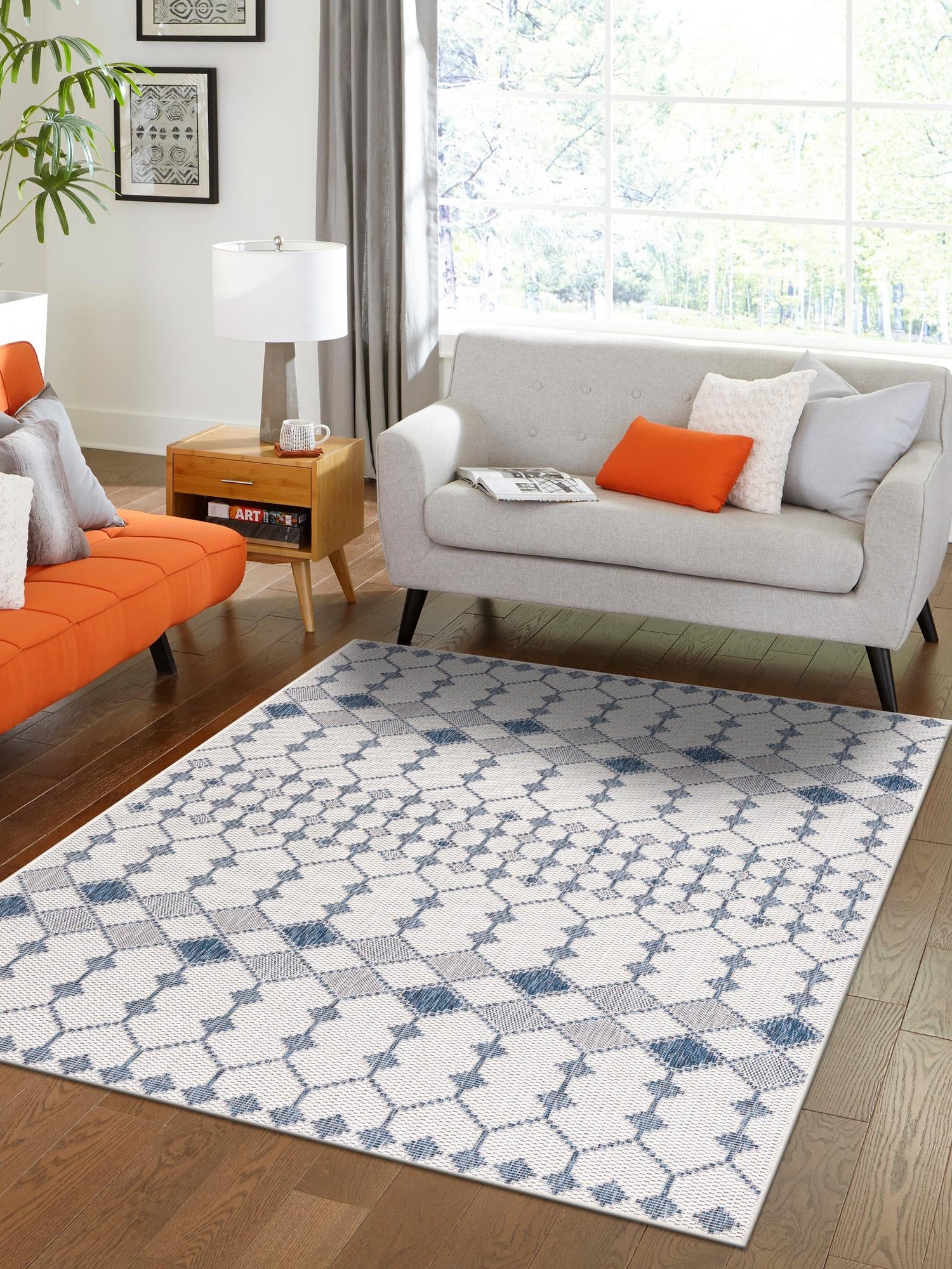 Ivory 7' 10 x 11' Outdoor Trellis Rectangle Area Rug Weather Resistant for Patio, Deck, Terrace, Balcony, Porch Geometric Design Water Safe Outside Carpet for Sale at Rug Engine