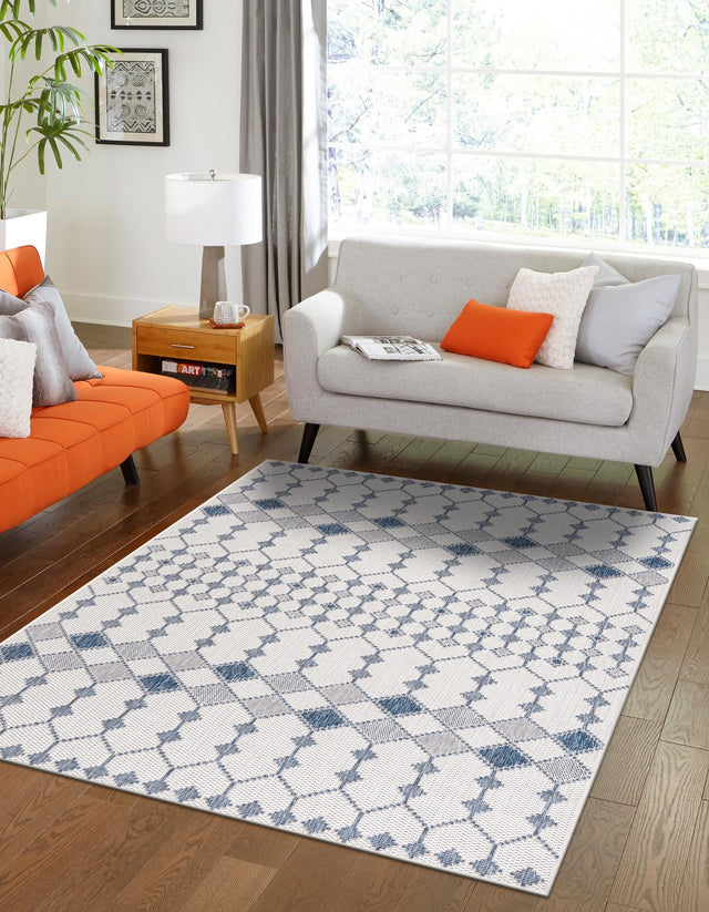 Ivory 9' x 12' Outdoor Trellis Rectangle Area Rug Weather Resistant for Patio, Deck, Terrace, Balcony, Porch Geometric Design Water Safe Outside Carpet for Sale at Rug Engine