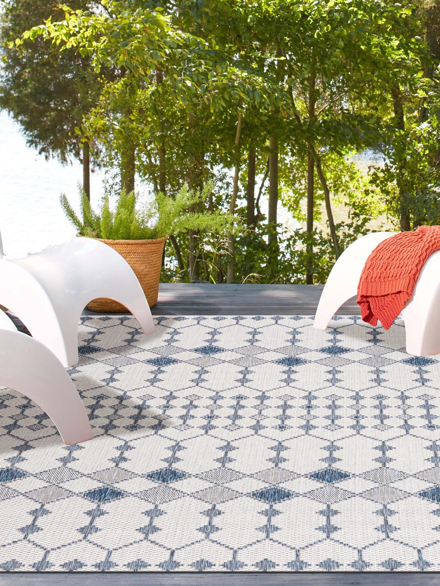Ivory 9' x 12' Outdoor Trellis Rectangle Area Rug Weather Resistant for Patio, Deck, Terrace, Balcony, Porch Geometric Design Water Safe Outside Carpet for Sale at Rug Engine