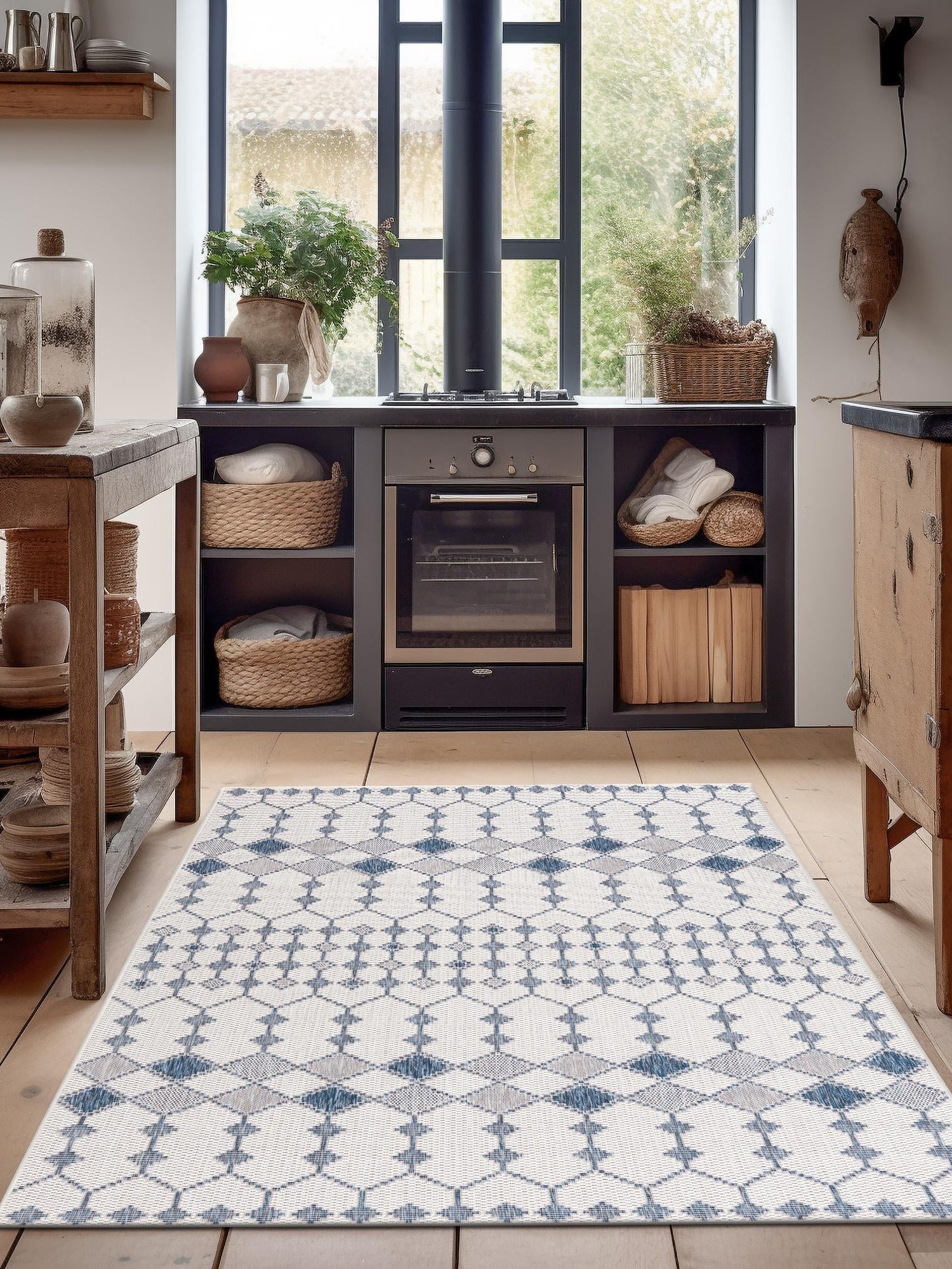 Ivory 4' 1 x 6' 1 Outdoor Trellis Rectangle Area Rug Weather Resistant for Patio, Deck, Terrace, Balcony, Porch Geometric Design Water Safe Outside Carpet for Sale at Rug Engine