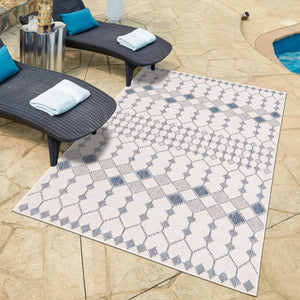 Ivory 3' 1 x 5' 3 Outdoor Trellis Rectangle Area Rug Weather Resistant for Patio, Deck, Terrace, Balcony, Porch Geometric Design Water Safe Outside Carpet for Sale at Rug Engine